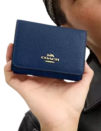Coach Card Holder Wallet In Signature Canvas Tan Deep Blue
