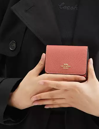 Coach Card Holder Wallet In Signature Canvas With Floral Print Sand