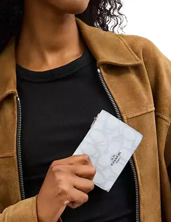 Coach Card Holder Wallet In Sketch Signature Canvas Ice Blue