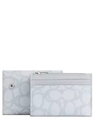 Coach Card Holder Wallet In Sketch Signature Canvas Ice Blue