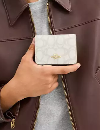 Coach Card Holder Wallet In Sketch Signature Canvas Ivory