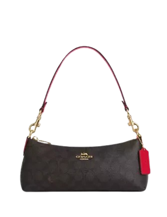 Coach Charlotte Shoulder Bag In Signature Canvas Walnut Bold Red