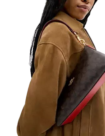 Coach Charlotte Shoulder Bag In Signature Canvas Walnut Bold Red