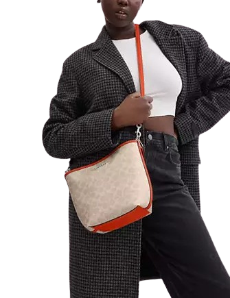 Coach City Bucket Bag In Signature Canvas Sand Deep Orange