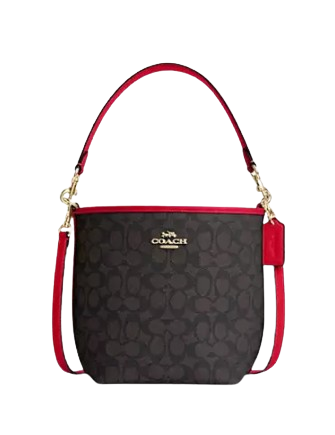 Coach City Bucket Bag In Signature Canvas Walnut Bold Red