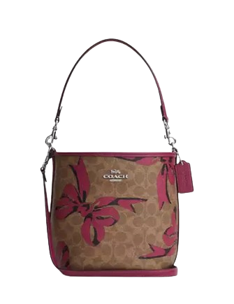 Coach City Bucket Bag In Signature Canvas With Bow Print Tan Pink Multi