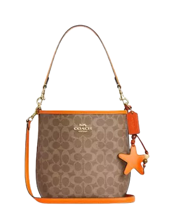 Coach City Bucket Bag In Signature Canvas With Star Charm Tan Bright Mandarin