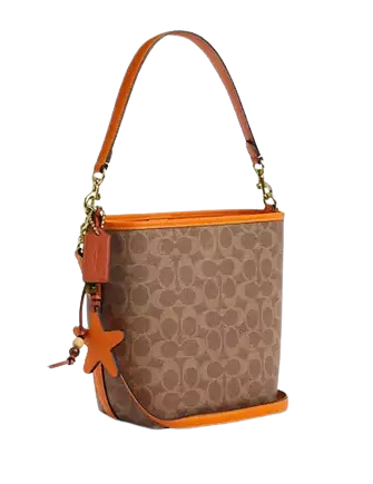 Coach City Bucket Bag In Signature Canvas With Star Charm Tan Bright Mandarin