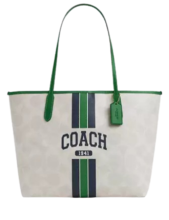 Coach City Tote Bag In Signature Canvas With Coach Graphic Chalk Kelly