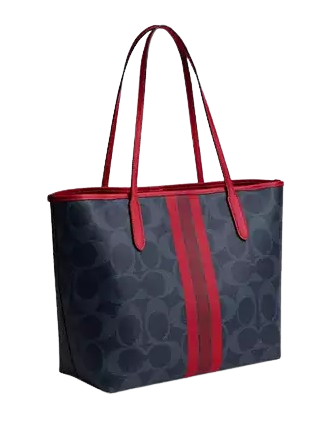 Coach City Tote Bag In Signature Canvas With Coach Graphic Denim Bold Red