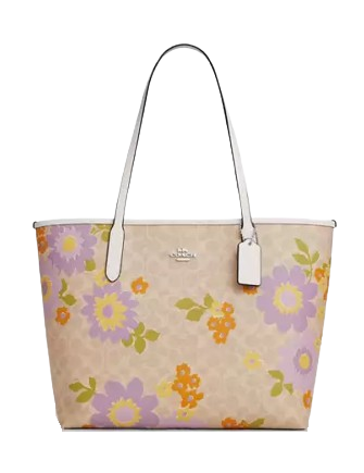 Coach City Tote Bag In Signature Canvas With Floral Print Sand