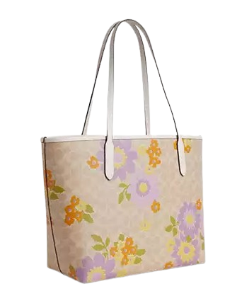 Coach City Tote Bag In Signature Canvas With Floral Print Sand