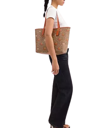 Coach City Tote Bag In Signature Canvas With Orange Print Tan