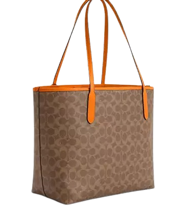 Coach City Tote Bag In Signature Canvas With Star Charm Tan Bright Mandarin