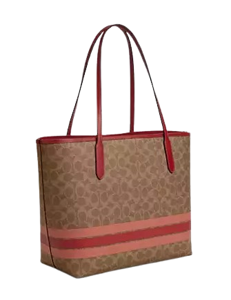 Coach City Tote Bag In Signature Canvas With Stripe Tan