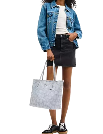 Coach City Tote Bag In Sketch Signature Canvas Ice Blue