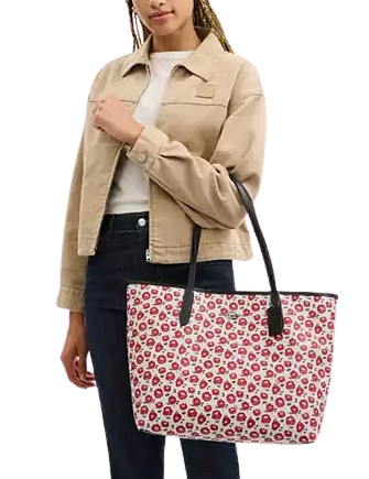 Coach City Tote Bag With Floral Print Chalk Black