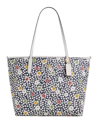 Coach City Tote Bag With Floral Print Deep Blue Chalk