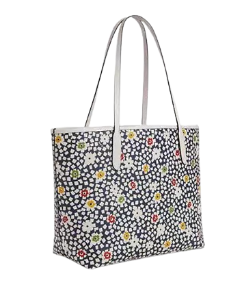 Coach City Tote Bag With Floral Print Deep Blue Chalk