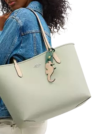 Coach City Tote Bag With Seahorse Charm Light Pistachio Sand