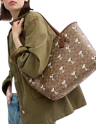 Coach Coach X Peanuts City Tote Bag In Signature Canvas With Snoopy Print  Tan Brown