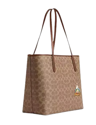 Coach Coach X Peanuts City Tote In Signature Canvas With Patches  Tan Brown