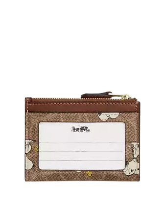 Coach Coach X Peanuts Mini Skinny Id Case In Signature Canvas With Snoopy Print  Tan Brown