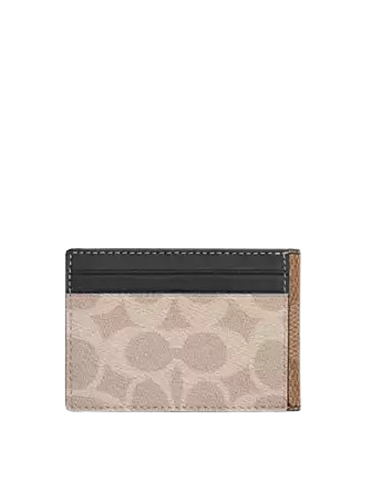 Coach Compact Billfold Wallet In Blocked Signature Canvas Sand Tan