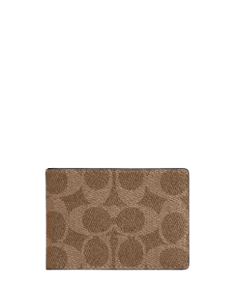 Coach Compact Billfold Wallet In Signature Canvas Tan Bold Red