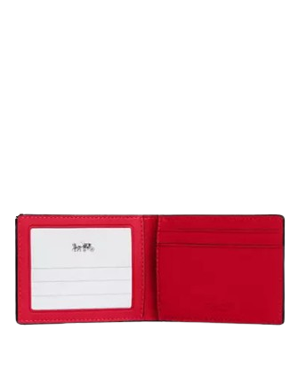 Coach Compact Billfold Wallet In Signature Canvas Tan Bold Red