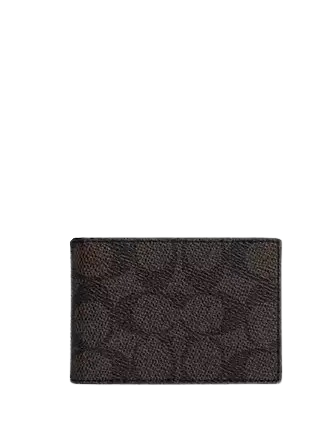 Coach Compact Billfold Wallet In Signature Canvas Walnut Black
