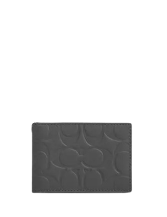 Coach Compact Billfold Wallet In Signature Leather Charcoal