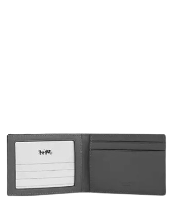 Coach Compact Billfold Wallet In Signature Leather Charcoal