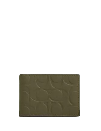 Coach Compact Billfold Wallet In Signature Leather Olive Drab