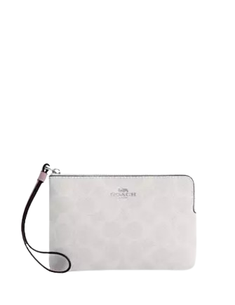 Coach Corner Zip Wristlet In Signature Canvas Chalk Carnation