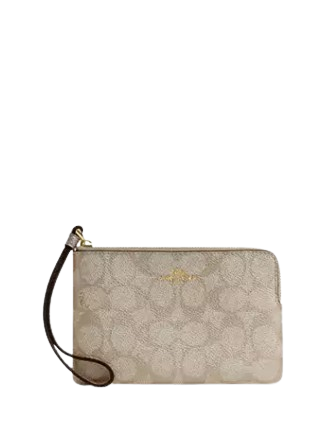 Coach Corner Zip Wristlet In Signature Canvas Champagne