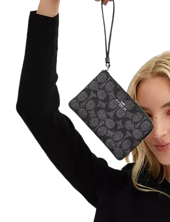 Coach Corner Zip Wristlet In Signature Canvas Gunmetal