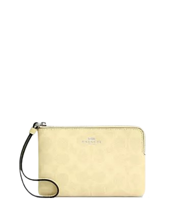 Coach Corner Zip Wristlet In Signature Canvas Hay