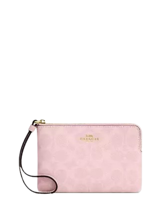 Coach Corner Zip Wristlet In Signature Canvas Powder Pink