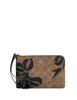 Coach Corner Zip Wristlet In Signature Canvas With Bow Print Tan Black