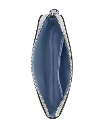Coach Corner Zip Wristlet In Signature Canvas With Coach Script Chalk Bluebell