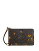 Coach Corner Zip Wristlet In Signature Canvas With Floral Print Walnut Yellow