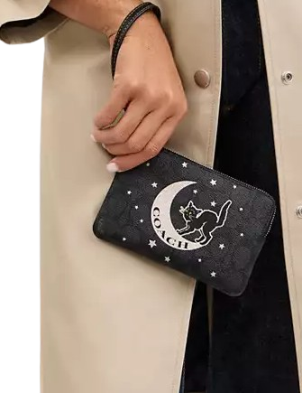 Coach Corner Zip Wristlet In Signature Canvas With Halloween Graphic Charcoal Black