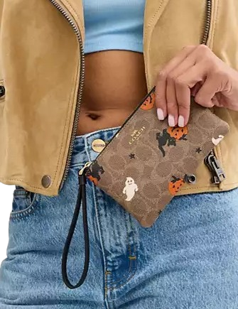 Coach Corner Zip Wristlet In Signature Canvas With Halloween Print