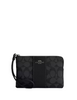 Coach Corner Zip Wristlet In Signature Canvas With Stripe Charcoal Black