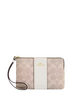 Coach Corner Zip Wristlet In Signature Canvas With Stripe Sand Chalk