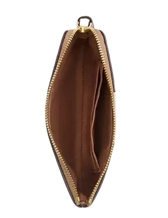 Coach Corner Zip Wristlet In Signature Canvas With Stripe Sand Chalk