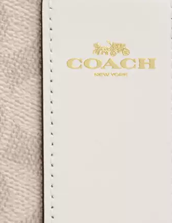 Coach Corner Zip Wristlet In Signature Canvas With Stripe Sand Chalk