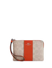 Coach Corner Zip Wristlet In Signature Canvas With Stripe Sand Deep Orange