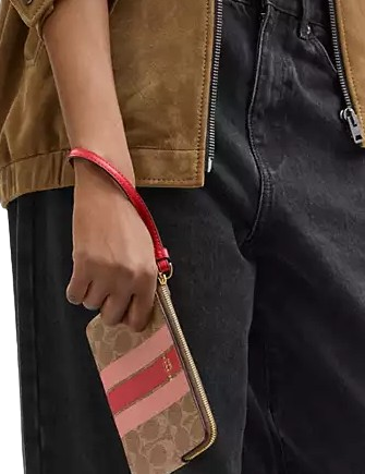 Coach Corner Zip Wristlet In Signature Canvas With Stripe Tan